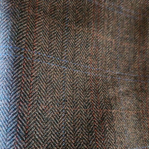 100% Wool !  Bellissmo 44r Blazer  Brown Plaid with red & blue striping - Picture 3 of 7